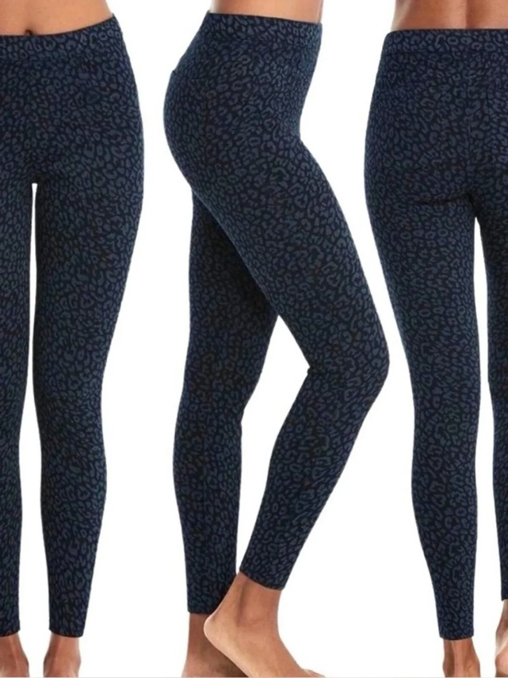 SPANX Navy Blue Leopard-Print Ponte Ankle Pants stretchy animal print large